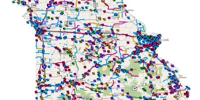 Interactive STIP Map of Missouri displaying routes and labeled by year