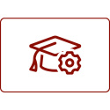 Dark red graduate cap with gear icon